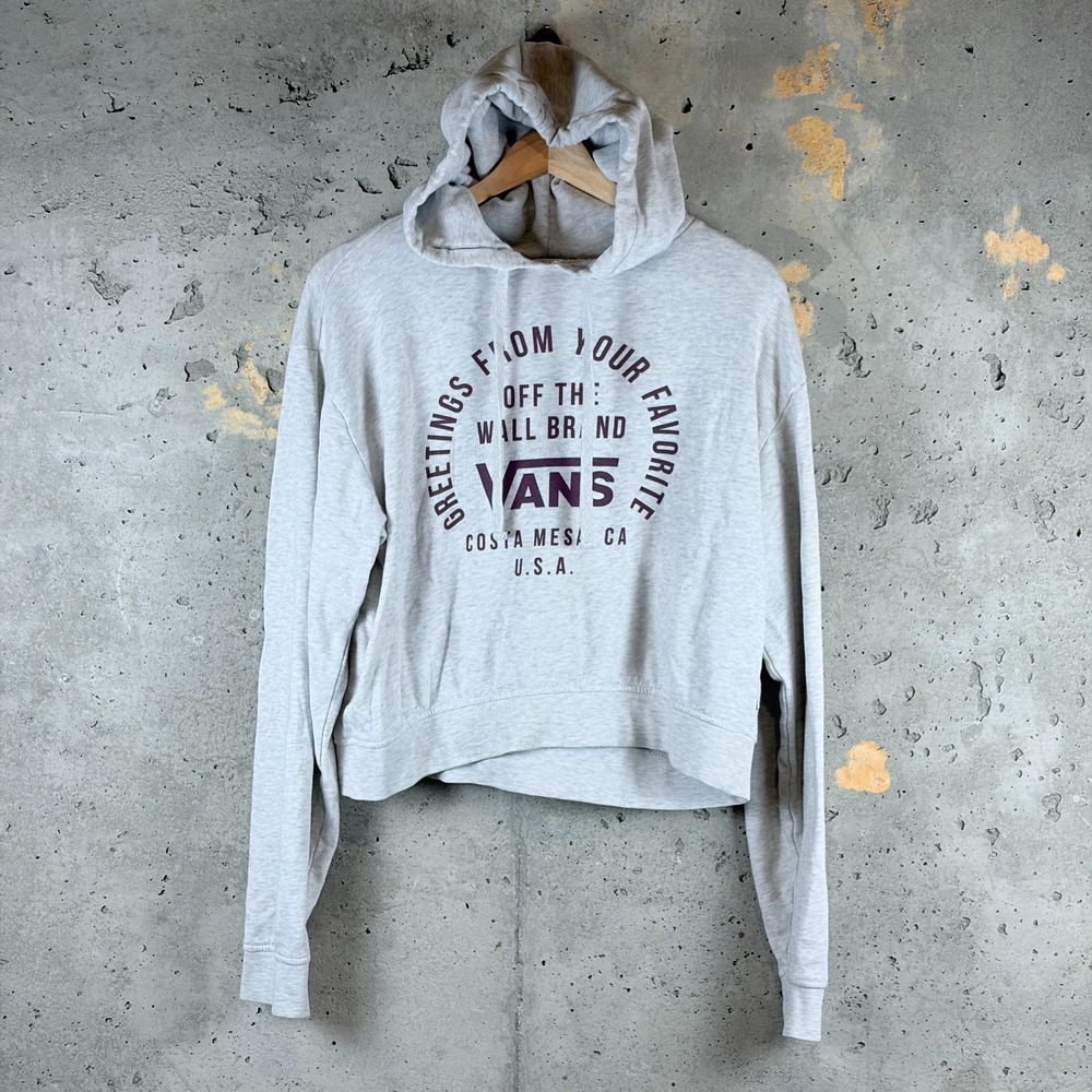 Vans Cropped Hoodie Womens M Gray Graphic Logo Pullover VN0A4QGG15P